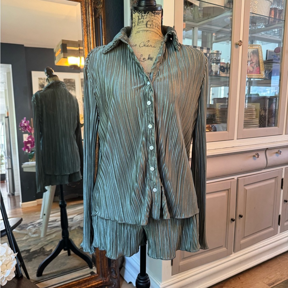 Striped Button-Up Blouse and Skirt Set